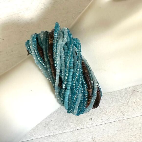 The Beaded Soul Blue and brown multi strand beaded bracelet - Picture 1 of 6